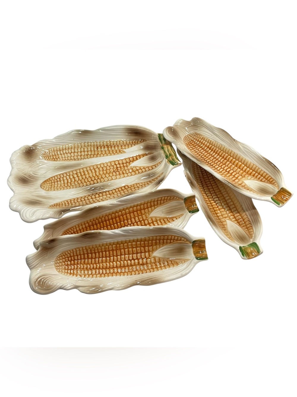 Vintage 1950s Majolica Corn on the Cob Serving Set Made in Japan - Mid-Century